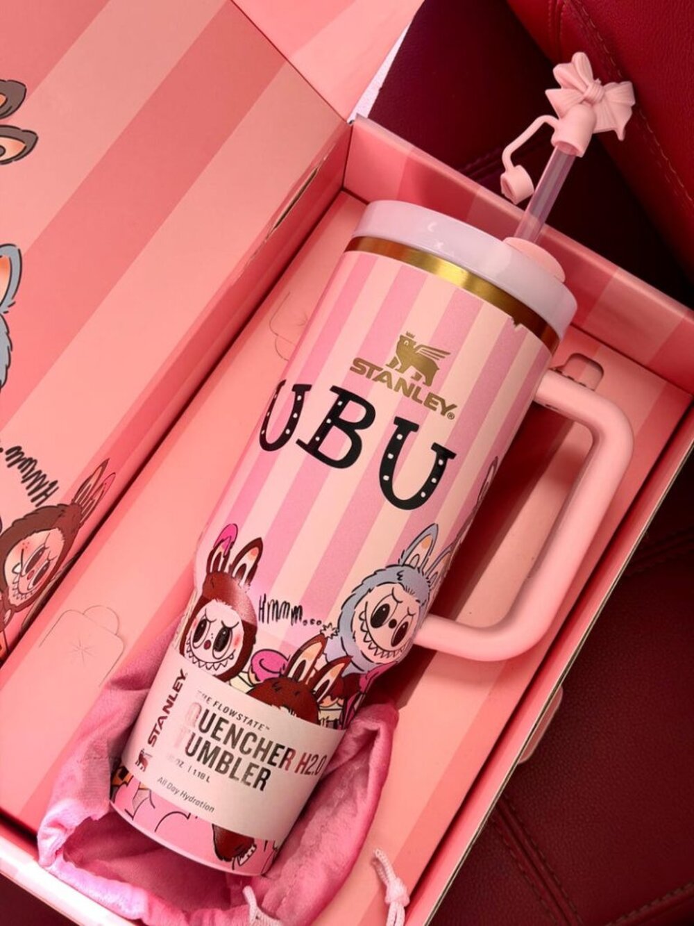 40 oz StanleyxLabubu Tumbler , Cartoon design Travel Cup with Straw